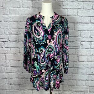 Dear Scarlett Women's Small Black Paisley Tunic Top Stretch Boho Casual